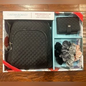 Cynthia Rowley mini Backpack set with card case and 4 scrunches - black !